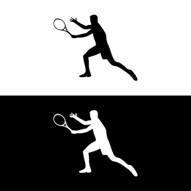 Человек, играющий в теннис, логотип в стиле силуэта