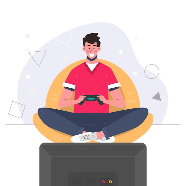 Free vector man playing video game with controller