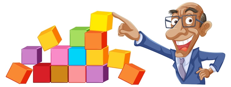 Free Vector man pointing at colorful blocks