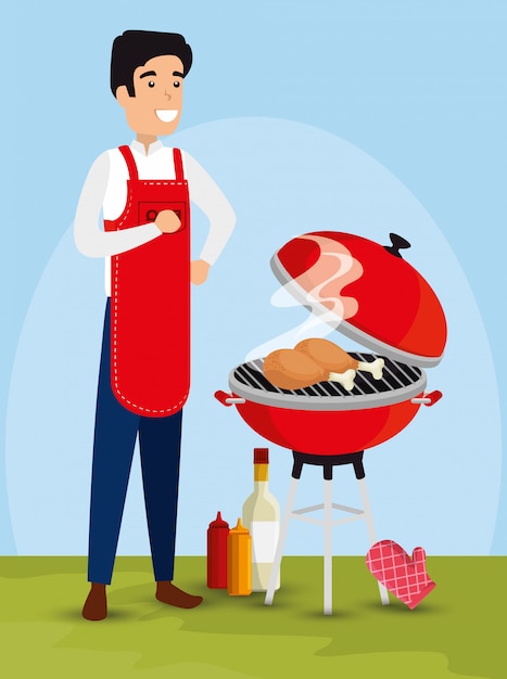 Free vector man preparing bbq illustration