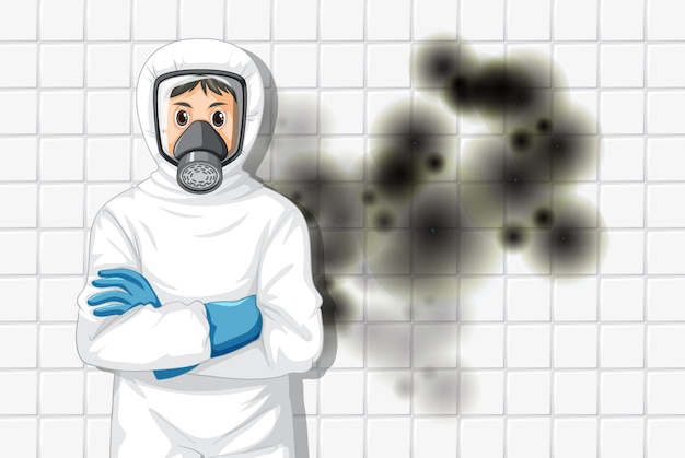 Free vector man in protective hazmat suit