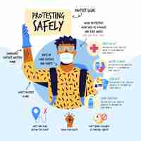 Free vector man protesting safely infographic