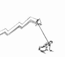 Бесплатное векторное изображение Человек, тянущий веревку, пытается упасть на графике ручной рисунок векторной иллюстрации