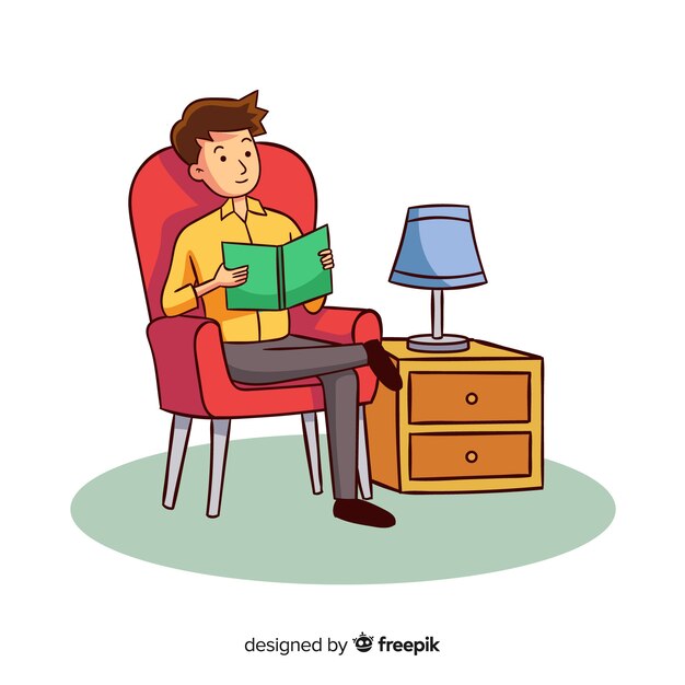 彼の肘掛け椅子で本を読んでいる人