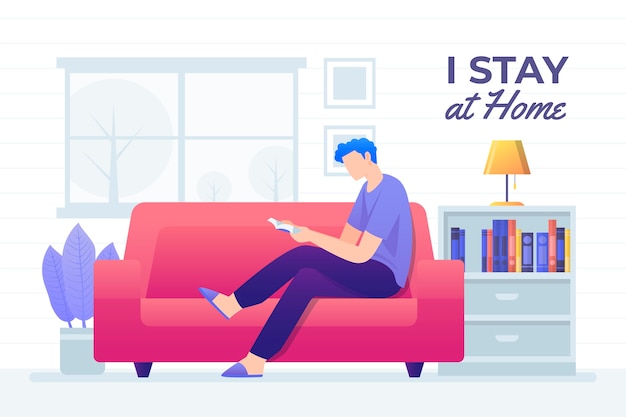 Man reading on couch illustration