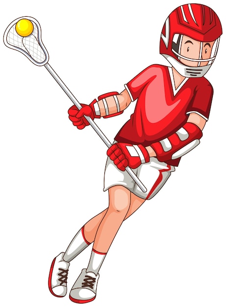Uomo vestito di rosso che gioca a lacrosse