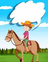 Free vector man riding horse in the field