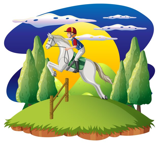 Free vector a man riding on a horse at natural scene