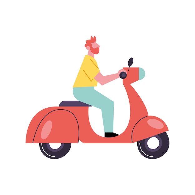 Free vector man riding motor scooters for fun adventure