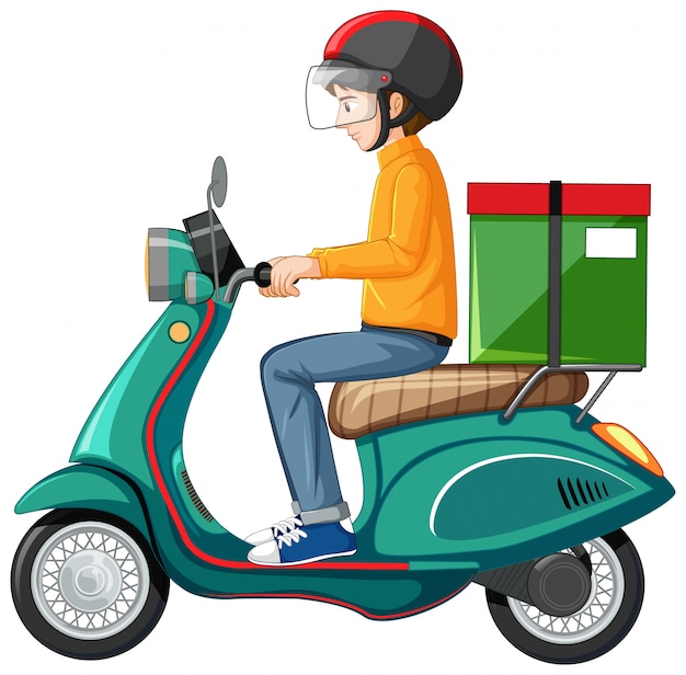 Man riding scooter on white background