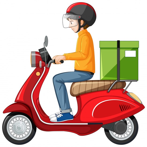 Man riding scooter on white background