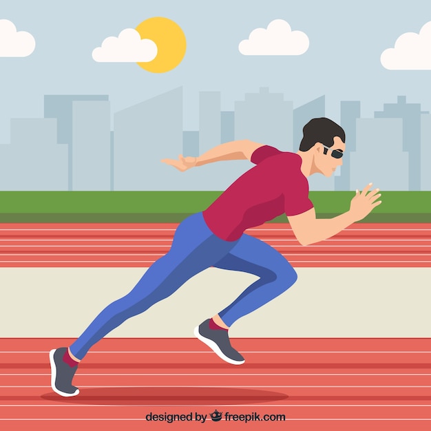 Free vector man running on track background