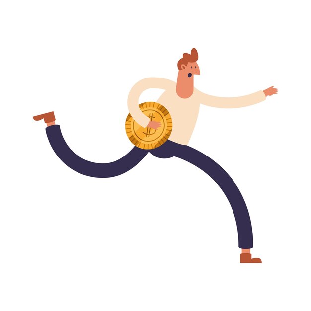 Free vector man running with coin money