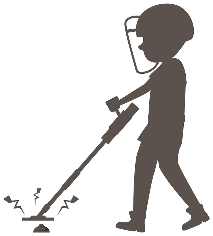 मुफ़्त वेक्टर a man searching for landmine with metal detector
