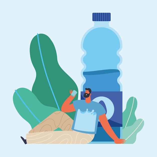 man seated drinking water character