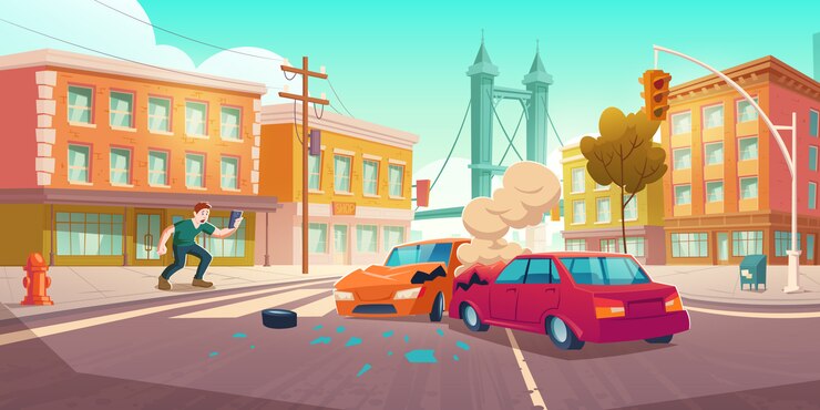 Free Vector man shoots car crash on smartphone