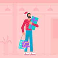 Free vector man shopping for christmas presents