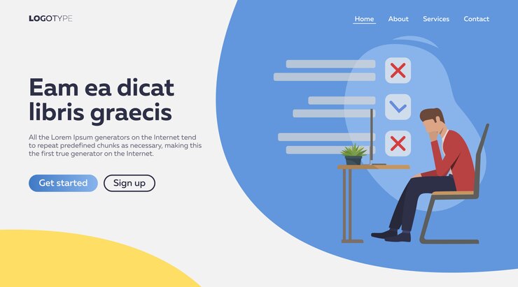 Free Vector man sitting at computer and thinking about business