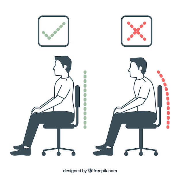 Free vector man sitting properly and incorrectly