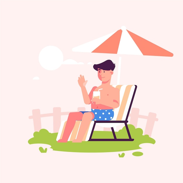Man sitting in the sun staycation concept