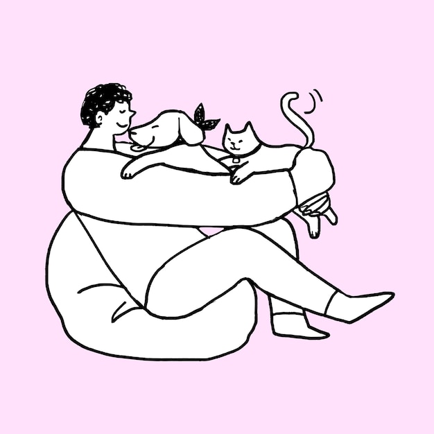 Free Vector man spending time with his pets during quarantine