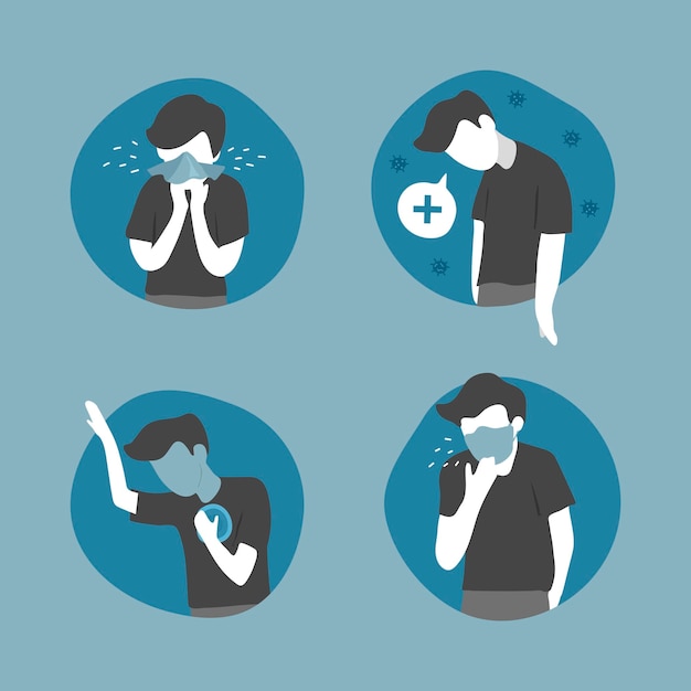 Free vector man suffering from covid 19 viral infection character set vector