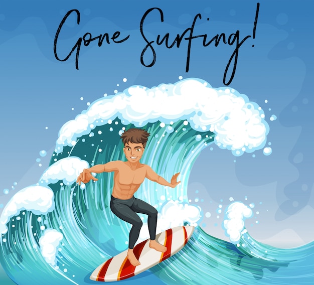 Free vector man surfing in ocean