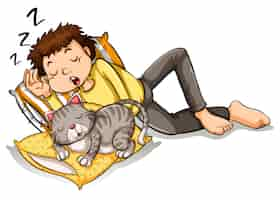 Free vector man taking nap with pet cat