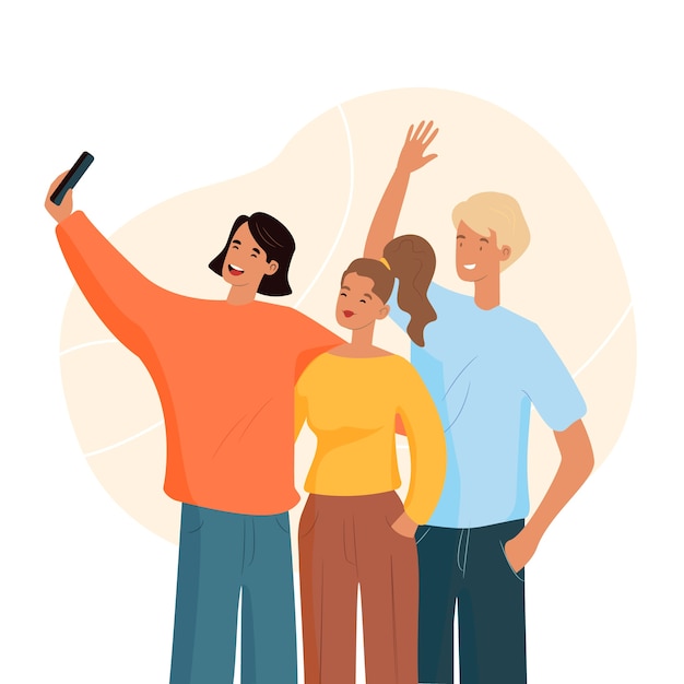 Free vector man taking a selfie with friends