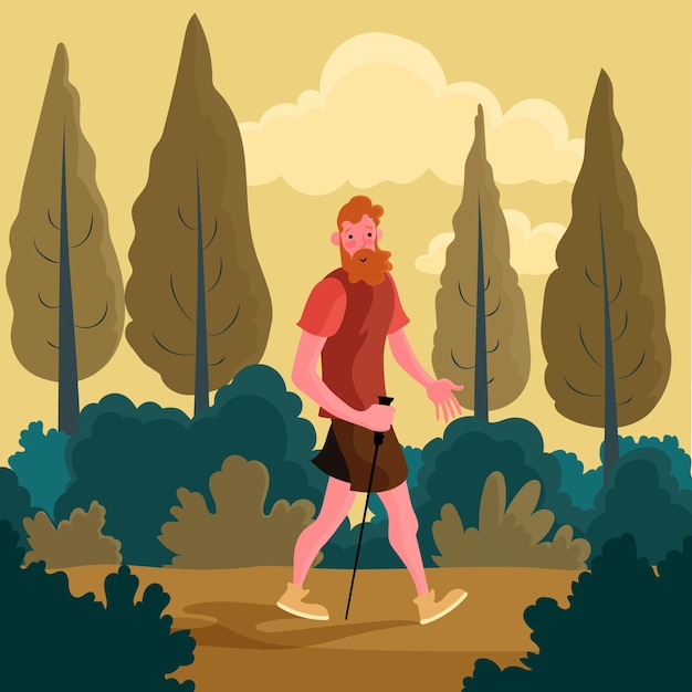 Man taking a walk in the forest