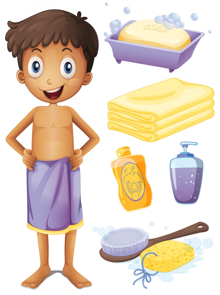 Free Vector man in towel and bathroom set illustration