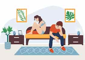 Free vector man urology flat composition with interior view of living room with distracted couple having no sex vector illustration