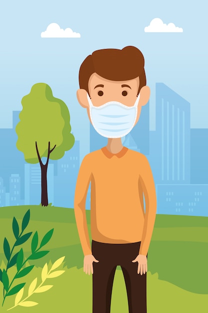 Free vector man using facer mask for covid19 pandemic