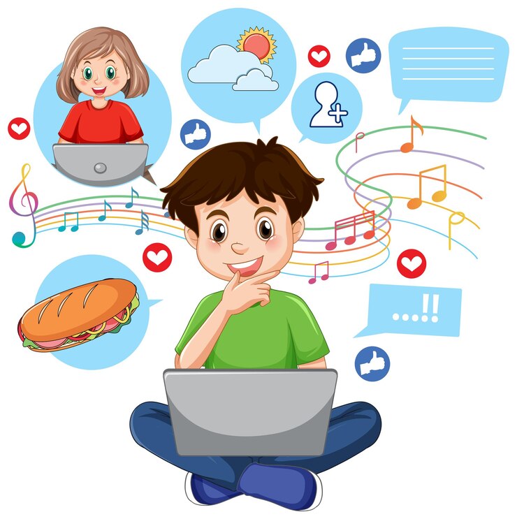 Free Vector a man using laptop for online learning