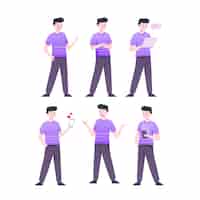Free vector man in violet shirt character poses