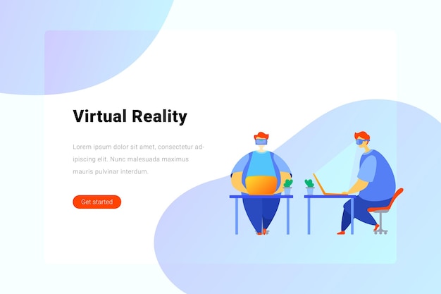 Человек в виртуальных очках работает на ноутбуке на рабочем месте Концепция виртуальной реальности