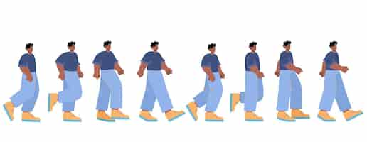 Free vector man walk animation sequence frame for game cycle stages of african teenager walking going motion sprite sheet passerby pedestrian movement sprite sheet cartoon flat vector line art illustration