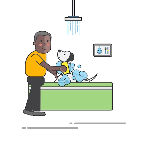 Free vector man washing his dog