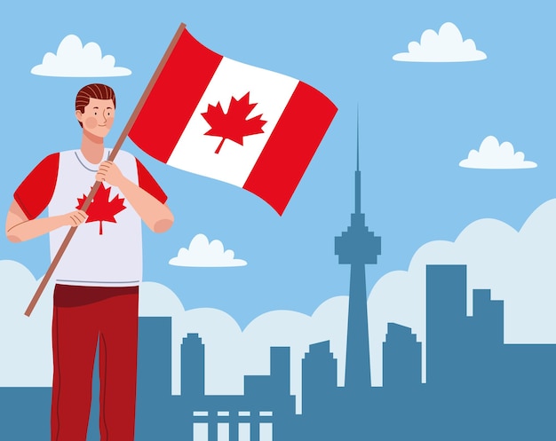 человек машет канадским флагом персонаж сцены