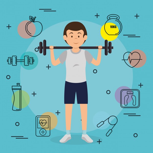 man weight lifting with sports elements