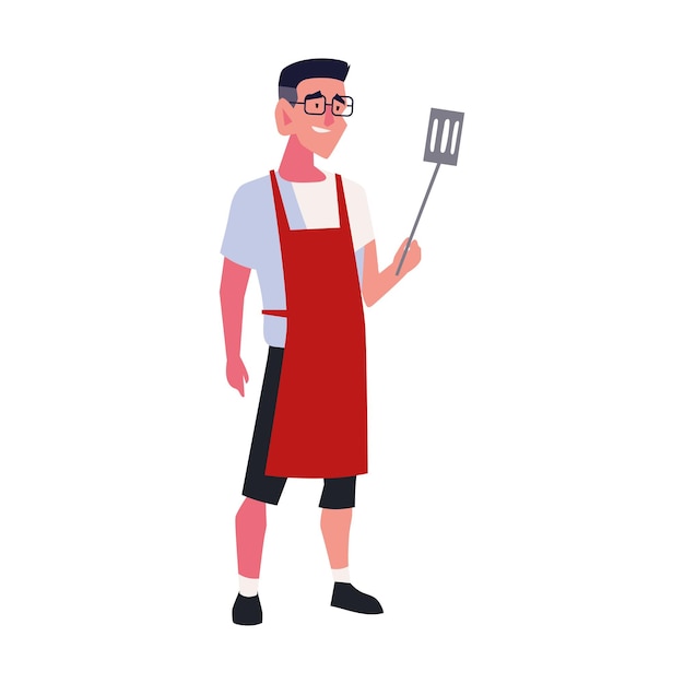 Free vector man with bbq spatula icon isolated