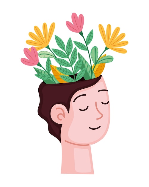 Free vector man with brain flowers