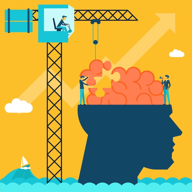 Free vector man with brain puzzle illustration