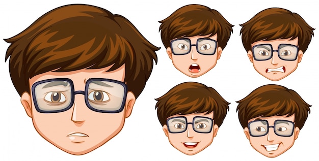 Free vector man with five different facial expressions