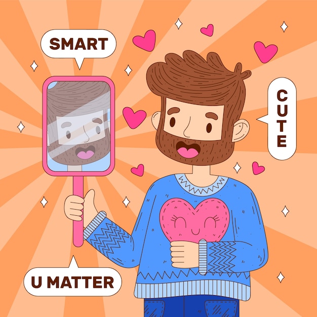 Free vector man with high self-esteem complimenting himself