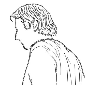 セーター​落書き​線形​漫画​で​長い​髪​の​男