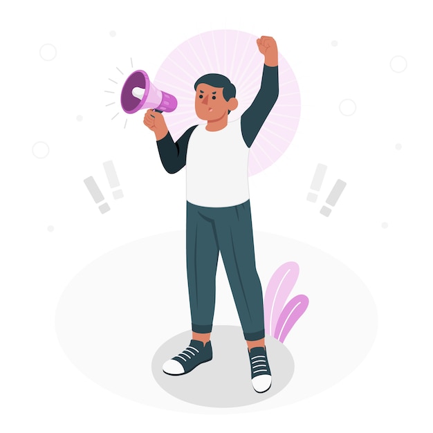 Free vector man with megaphone screaming concept illustration