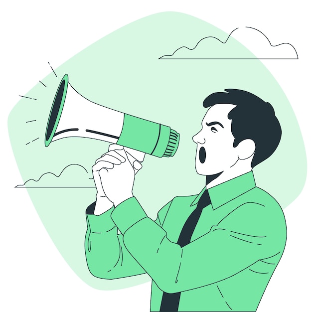 Free vector man with megaphone screaming concept illustration