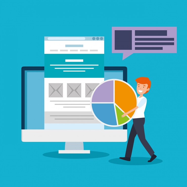 Free Vector man with office statistics diagram and finance document
