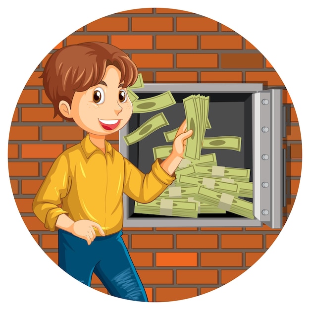 Free vector a man with opened money security box